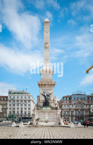 Lisbon city center, view of the 19th century monument in the Praca dos Restauradores in the center of Lisbon, Portugal.
