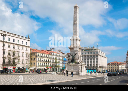 Lisbon city center, view of the 19th century monument in the Praca dos Restauradores in the center of Lisbon, Portugal. Stock Photo