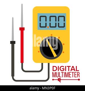 Multimeter Vector. Digital Gadget. Electrical Multitester Icon. Current Voltmeter Voltage Meter. Electronic Equipment. Isolated Flat Illustration Stock Vector