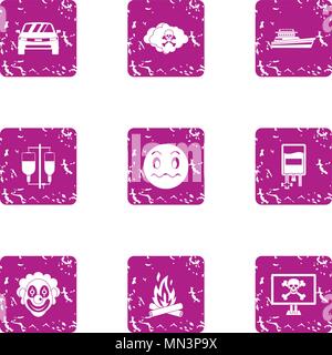 Risky event icons set, grunge style Stock Vector