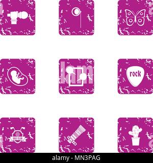 Rock group icons set, grunge style Stock Vector