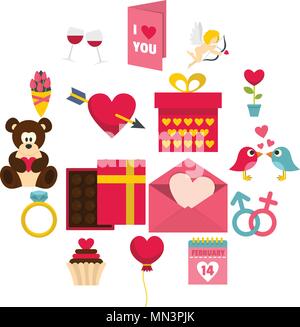 Saint Valentine icons set in flat style isolated vector illustration ...