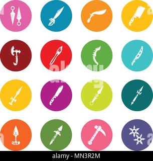 Steel arms items icons set colorful circles vector Stock Vector