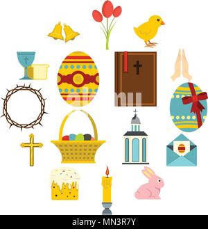 Easter items icons set in flat style Stock Vector