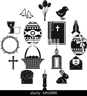 Easter items icons set, simple style Stock Vector