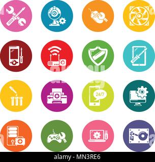 Computer repair service icons set colorful circles vector Stock Vector