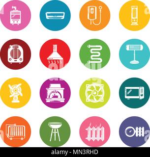 Heat cool air flow tools icons set colorful circles vector Stock Vector