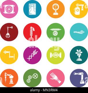Technical mechanisms icons set colorful circles vector Stock Vector