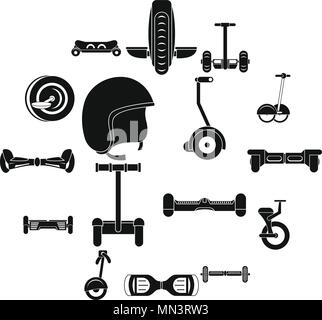 Balancing scooter icons set, simple style Stock Vector