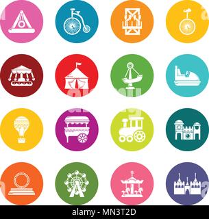 Amusement park icons set colorful circles vector Stock Vector
