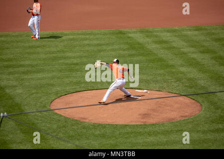 Baltimore, MD, USA - May 12, 2018  - David Hess rookie inaugural pitching game for Baltimore Orioles in Camden Yard. Stock Photo