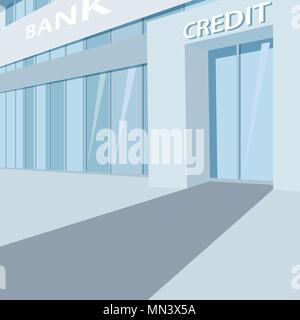 Exterior of the bank building facade, with glass wall and door, with inscription Credit Stock Vector