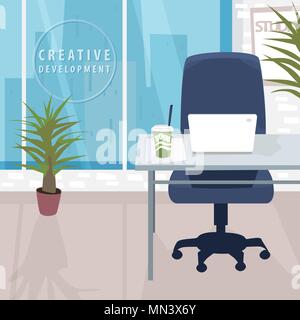 Interior of workspace with city view, office in metropolis Stock Vector