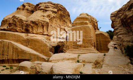 Rock cutted sandstone at the entrance of the ancient Nabatean city ...