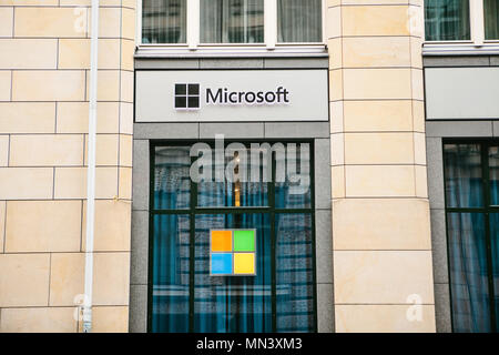 Berlin, Germany 15 February 2018: Microsoft Corporation or MS. Operating room of Windows system or multinational company on production of software for computer means and personal computers. Stock Photo