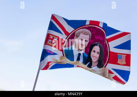 London, UK. 14th May 2018. Union jack flag celebrating the Royal wedding of Prince Harry and Meghan markle. Credit: Ink Drop/Alamy Live News Stock Photo