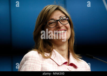 Brussels, Belgium. 14th May 2018.Ekaterina ZAHARIEVA, Deputy Prime Minister for Judicial Reform and Minister for Foreign Affairs of Bulgaria gives a press conference on the results of General Affairs Council. Alexandros Michailidis/Alamy Live News Stock Photo