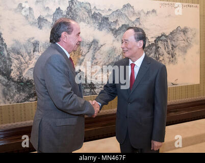 Beijing, China. 14th May, 2018. Chinese Vice President Wang Qishan (R) meets with Brazilian Foreign Minister Aloysio Nunes in Beijing, capital of China, May 14, 2018. Credit: Wang Ye/Xinhua/Alamy Live News Stock Photo