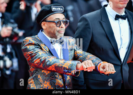 Cannes, France. 14th May, 2018. Director Spike Lee poses on the red carpet for the premiere of the film 'BlacKkKlansman' during the 71st Cannes International Film Festival in Cannes, France, on May 14, 2018. The 71st Cannes International Film Festival is held from May 8 to May 19. Credit: Chen Yichen/Xinhua/Alamy Live News Stock Photo