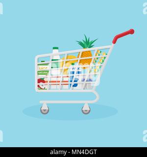Red shopping basket filled with useful natural products. Stock Vector