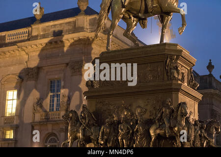 The shadow of the statue of Frederick the Great on Unter den Linden at night, Mitte, Berlin, Germany Stock Photo