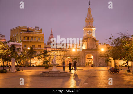 Plaza de la Paz and the Old Town at dawn, Cartagena, Colombia Stock Photo