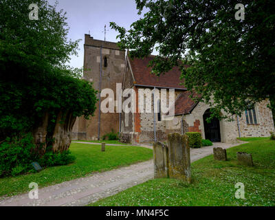 Spring afternoon light on an overcast day - View of St Mary's Church in Selborne, Hampshire, UK Stock Photo