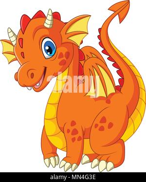 Cartoon little dragon isolated on white background Stock Vector