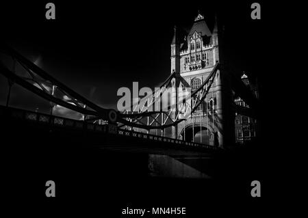 Tower Bridge, London.  Fine art monochrome photograph of one of the most famous and instantly recognisable landmarks in the world. Stock Photo