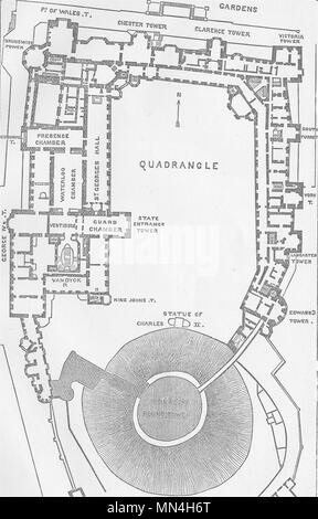 BERKS. Ground-Plan of Windsor Castle 1874 old antique vintage map chart Stock Photo