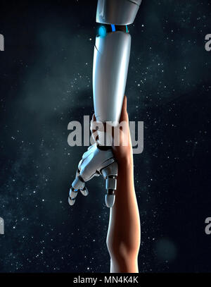 Computer generated image arm reaching for robotic arm Stock Photo