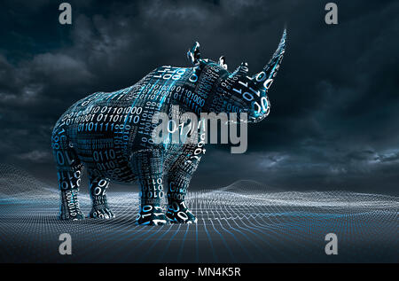 Computer generated image binary code over rhinoceroses Stock Photo
