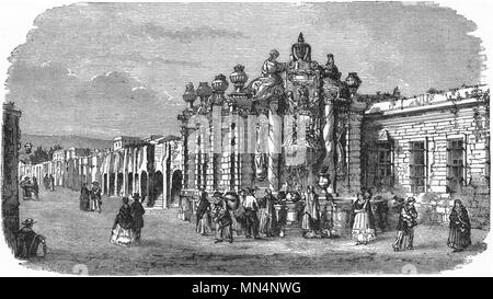 MEXICO. Fountain & Aqueduct c1880 old antique vintage print picture Stock Photo