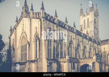 A wide angle view of the Saint Paul's Cathedral on a sunny Sunday Morning, Kolkata, Calcutta, West Bengal, India Stock Photo