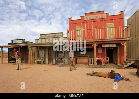 TOMBSTONE, ARIZONA, USA, MARCH 4, 2014: Actors playing the O.K. Corral gunfight shootout in Tombstone, Arizona, USA on March 4, 2014 Stock Photo