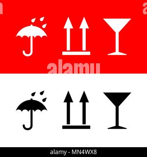 Icons umbrella, arrows up, glass of wine on white and red background. Vector set Stock Vector