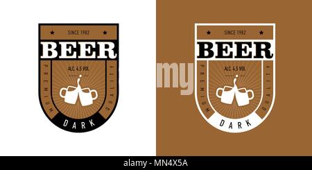 beer label in brown color. With drawings of mugs and inscription Beer. Vector set Stock Vector