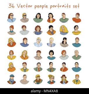 Happy adult vector people potraits icon set Stock Vector