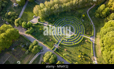 Aerial view a natural labyrinth in the botanical garden on a sunny day Stock Photo