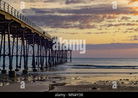 Saltburn pier at sunrise. Saltburn is a seaside town located in the north east of the UK. Stock Photo