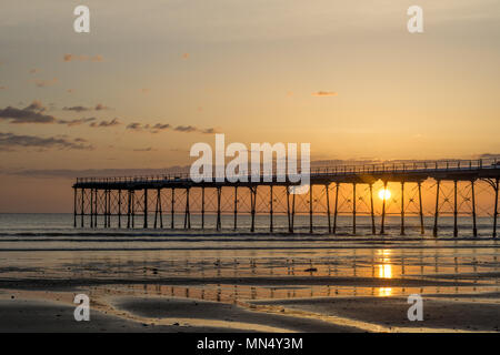 Saltburn pier at sunrise. Saltburn is a seaside town located in the north east of the UK. Stock Photo