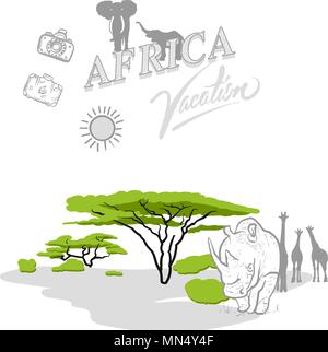 Africa travel marketing cover, set of hand drawn a vector drawings. Stock Vector