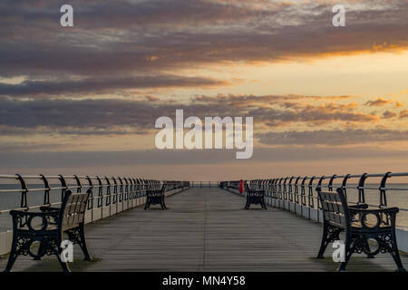 Saltburn pier at sunrise. Saltburn is a seaside town located in the north east of the UK. Stock Photo