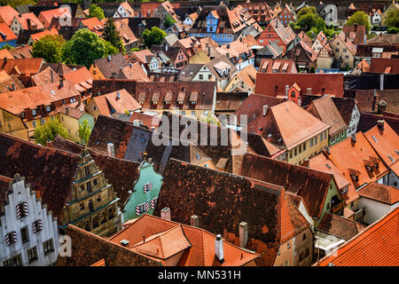 Scenic summer aerial panorama of the Old Town town in Rothenburg ob der Tauber, Bavaria, Germany