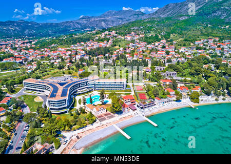 Dubrovnik region waterfront in Mlini and Srebreno aerial view, coastline of Dalmatia region, Croatia Stock Photo