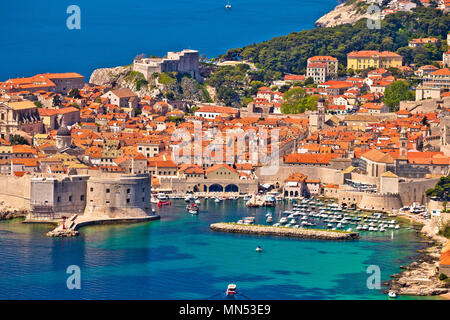 Town of Dubrovnik UNESCO world heritage site harbor view, Dalmatia region of Croatia