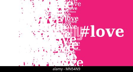 inscription Love with hashtag on  pink background. Seamless pattern Stock Vector