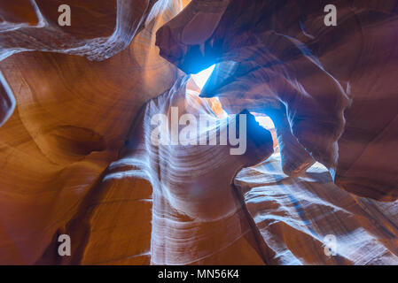 Upper Antelope Canyon. Natural rock formation in beautiful colors. Beautiful wide angle view of amazing sandstone formations. Near Page  at Lake Powel Stock Photo