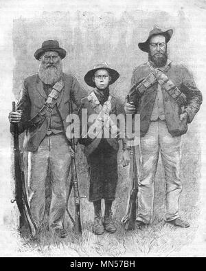 Anglo-Boer War. Three generations of boer warriors. Vintage engraved illustration. Published in magazine in 1900. Stock Photo