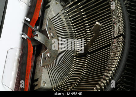 old typewriter close-up, view of the mechanism Stock Photo